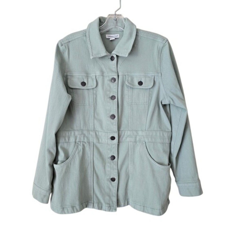 Coldwater Creek Sage Green Knit Denim Utility Jacket Womens PL Petite‎ Large